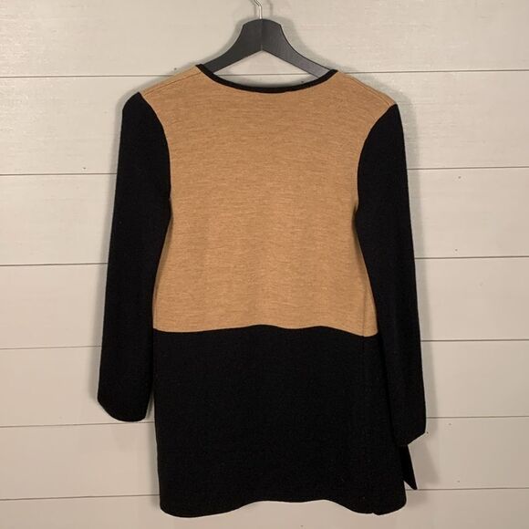 Talbots open front longline wool blend color block cardigan petite brown black - Picture 7 of 8